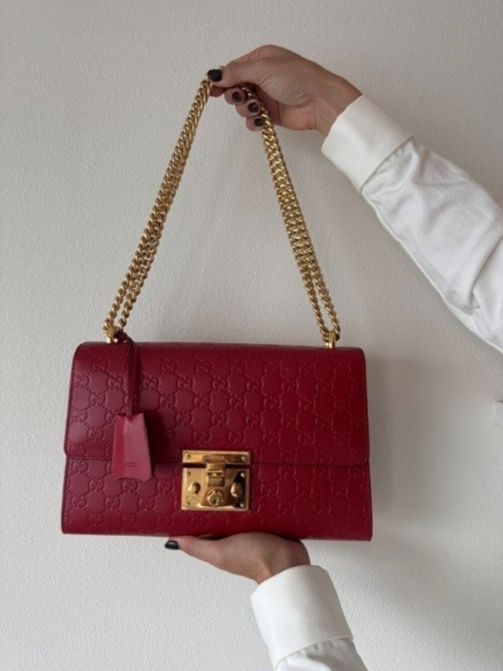 Gucci Red Guccissima Leather Padlock Shoulder Bag